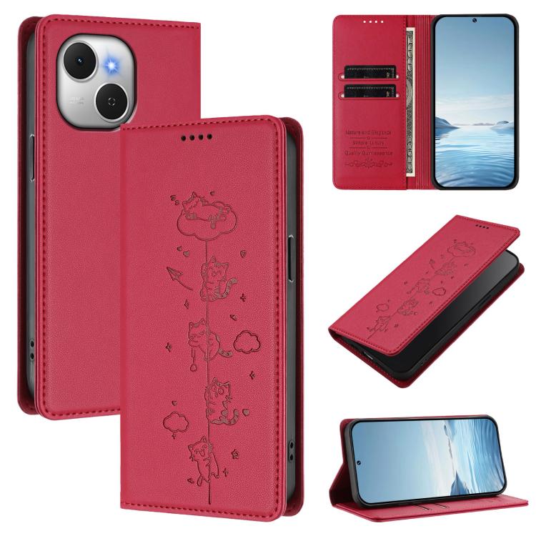 Cute Cats Embossed Magnetic RFID Vegan Leather Phone Case, For Tecno Camon 50 Pro 4G, For Tecno Camon 50 4G, For Tecno Pova Slim 5G / Spark Slim 4G, For Tecno Spark 40C, For Tecno Pova 7 Pro 5G, For Tecno Pova 7 5G, For Tecno Pop 10 / Infinix Smart 10 ...