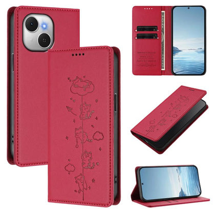 Cute Cats Embossed Magnetic RFID Vegan Leather Phone Case, For Tecno Camon 50 Pro 4G, For Tecno Camon 50 4G, For Tecno Pova Slim 5G / Spark Slim 4G, For Tecno Spark 40C, For Tecno Pova 7 Pro 5G, For Tecno Pova 7 5G, For Tecno Pop 10 / Infinix Smart 10 ...