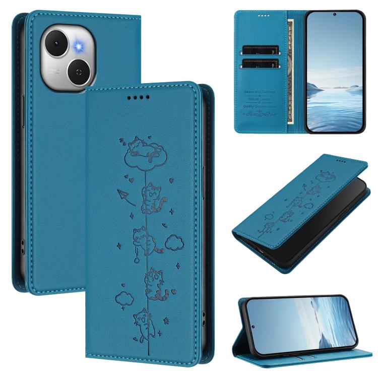 Cute Cats Embossed Magnetic RFID Vegan Leather Phone Case, For Tecno Camon 50 Pro 4G, For Tecno Camon 50 4G, For Tecno Pova Slim 5G / Spark Slim 4G, For Tecno Spark 40C, For Tecno Pova 7 Pro 5G, For Tecno Pova 7 5G, For Tecno Pop 10 / Infinix Smart 10 ...
