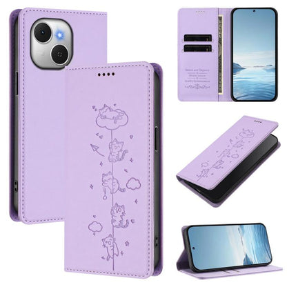Cute Cats Embossed Magnetic RFID Vegan Leather Phone Case, For Tecno Camon 50 Pro 4G, For Tecno Camon 50 4G, For Tecno Pova Slim 5G / Spark Slim 4G, For Tecno Spark 40C, For Tecno Pova 7 Pro 5G, For Tecno Pova 7 5G, For Tecno Pop 10 / Infinix Smart 10 ...