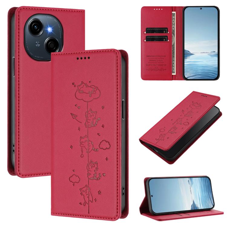 Cute Cats Embossed Magnetic RFID Vegan Leather Phone Case, For Tecno Spark 40 4G, For Tecno Pova 7 Ultra 5G, For Tecno Spark Go 1S / Go 1, For Tecno Camon 40 Pro 4G, For Tecno Camon 40 Premier, For Tecno Camon 40 4G, For Tecno Spark 30C 5G / Pop 9 5G  ...
