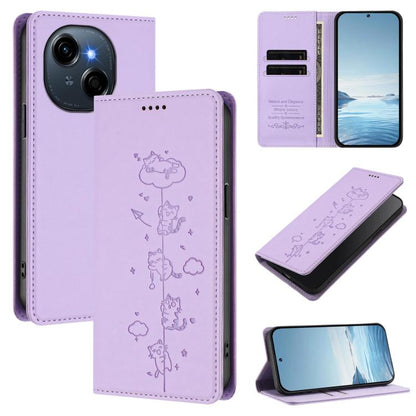 Cute Cats Embossed Magnetic RFID Vegan Leather Phone Case, For Tecno Spark 40 4G, For Tecno Pova 7 Ultra 5G, For Tecno Spark Go 1S / Go 1, For Tecno Camon 40 Pro 4G, For Tecno Camon 40 Premier, For Tecno Camon 40 4G, For Tecno Spark 30C 5G / Pop 9 5G  ...