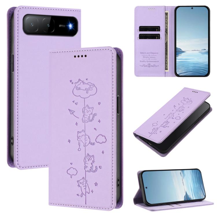 Cute Cats Embossed Magnetic RFID Vegan Leather Phone Case, For Tecno Spark 30 Pro 4G, For Tecno Spark 30 4G, For Tecno Spark Go 5G 2025 / Infinix Hot 60i 5G, For Tecno Spark 30C 4G, For Tecno Spark 20 Pro 5G, For Tecno Spark 10 Pro Magic Magenta       ...