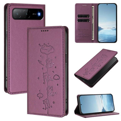Cute Cats Embossed Magnetic RFID Vegan Leather Phone Case, For Tecno Spark 30 Pro 4G, For Tecno Spark 30 4G, For Tecno Spark Go 5G 2025 / Infinix Hot 60i 5G, For Tecno Spark 30C 4G, For Tecno Spark 20 Pro 5G, For Tecno Spark 10 Pro Magic Magenta       ...
