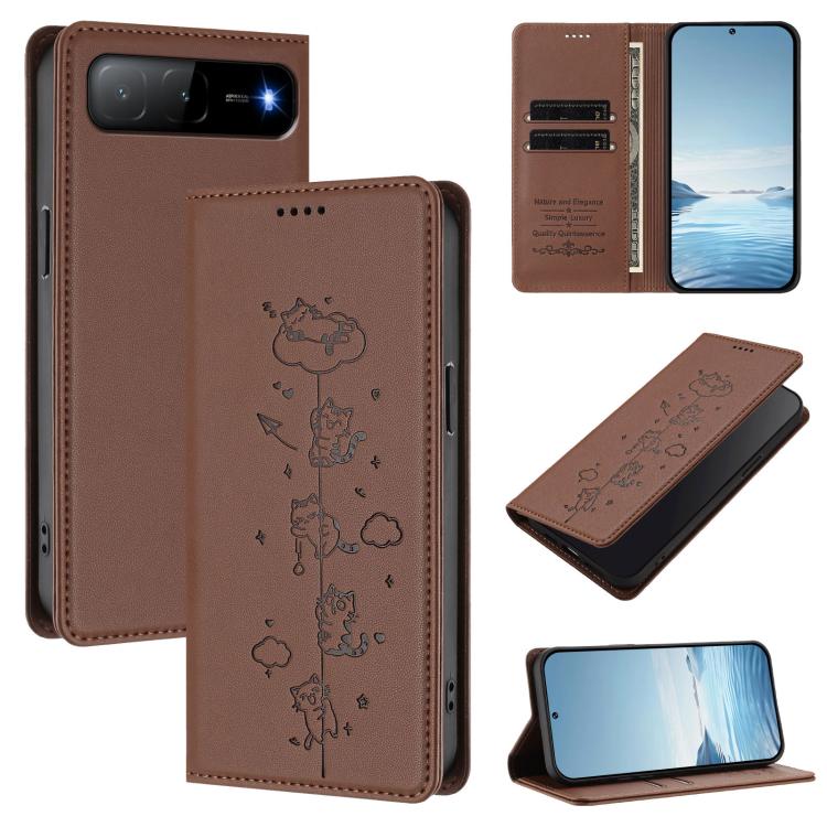 Cute Cats Embossed Magnetic RFID Vegan Leather Phone Case, For Tecno Spark 30 Pro 4G, For Tecno Spark 30 4G, For Tecno Spark Go 5G 2025 / Infinix Hot 60i 5G, For Tecno Spark 30C 4G, For Tecno Spark 20 Pro 5G, For Tecno Spark 10 Pro Magic Magenta       ...