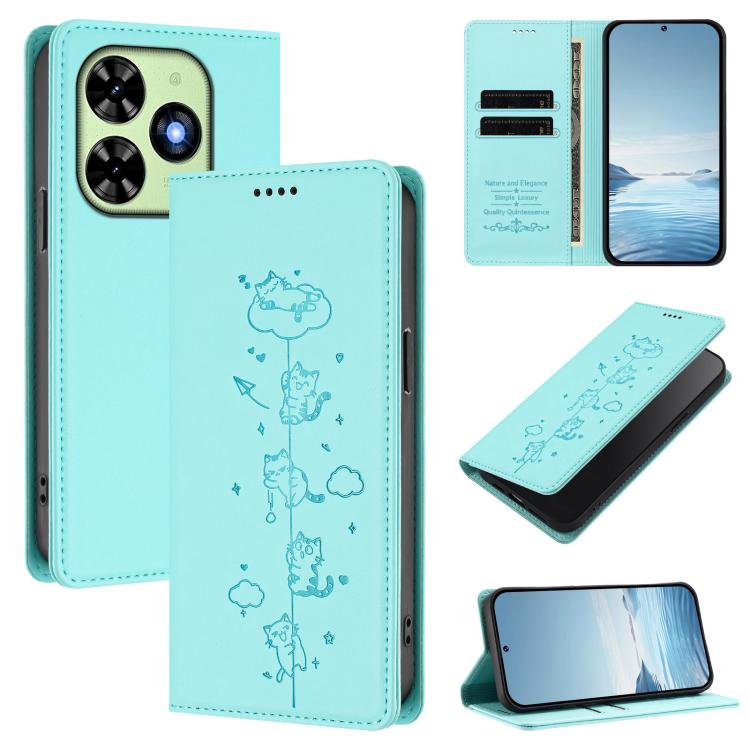 Cute Cats Embossed Magnetic RFID Vegan Leather Phone Case, For Tecno Camon 30 Premier, For Tecno Camon 30 5G / 4G, For Tecno Spark 20 Pro+ 4G, For Tecno Spark 20 Pro / Infinix Hot 40 4G, For Tecno Spark Go 2024 / 20 4G, For Tecno Pova 5 Pro 5G         ...