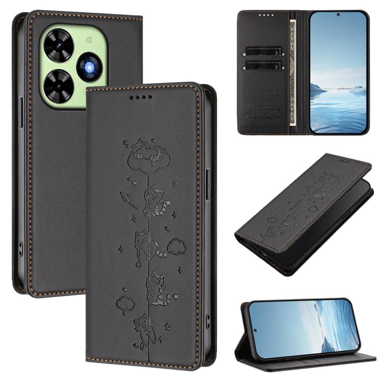 Cute Cats Embossed Magnetic RFID Vegan Leather Phone Case, For Tecno Camon 30 Premier, For Tecno Camon 30 5G / 4G, For Tecno Spark 20 Pro+ 4G, For Tecno Spark 20 Pro / Infinix Hot 40 4G, For Tecno Spark Go 2024 / 20 4G, For Tecno Pova 5 Pro 5G         ...