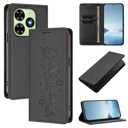 Cute Cats Embossed Magnetic RFID Vegan Leather Phone Case, For Tecno Camon 30 Premier, For Tecno Camon 30 5G / 4G, For Tecno Spark 20 Pro+ 4G, For Tecno Spark 20 Pro / Infinix Hot 40 4G, For Tecno Spark Go 2024 / 20 4G, For Tecno Pova 5 Pro 5G         ...