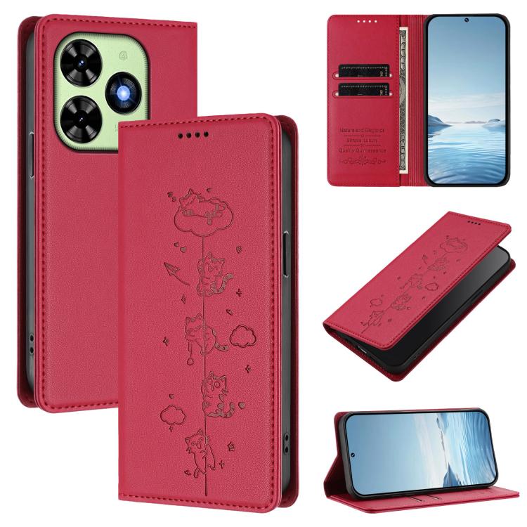 Cute Cats Embossed Magnetic RFID Vegan Leather Phone Case, For Tecno Camon 30 Premier, For Tecno Camon 30 5G / 4G, For Tecno Spark 20 Pro+ 4G, For Tecno Spark 20 Pro / Infinix Hot 40 4G, For Tecno Spark Go 2024 / 20 4G, For Tecno Pova 5 Pro 5G         ...