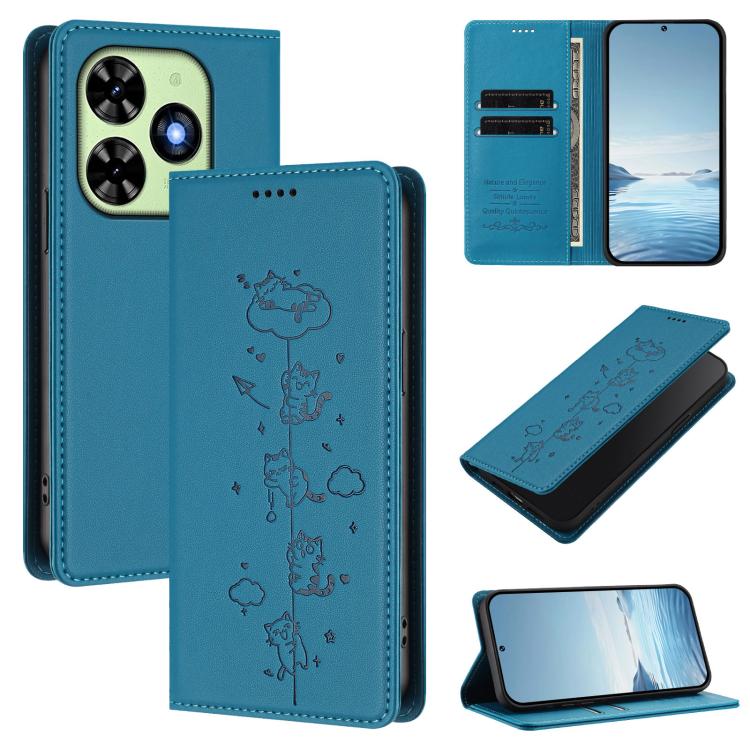 Cute Cats Embossed Magnetic RFID Vegan Leather Phone Case, For Tecno Camon 30 Premier, For Tecno Camon 30 5G / 4G, For Tecno Spark 20 Pro+ 4G, For Tecno Spark 20 Pro / Infinix Hot 40 4G, For Tecno Spark Go 2024 / 20 4G, For Tecno Pova 5 Pro 5G         ...