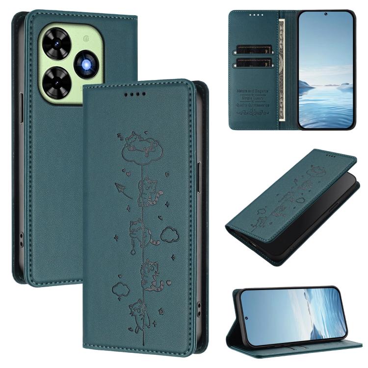 Cute Cats Embossed Magnetic RFID Vegan Leather Phone Case, For Tecno Camon 30 Premier, For Tecno Camon 30 5G / 4G, For Tecno Spark 20 Pro+ 4G, For Tecno Spark 20 Pro / Infinix Hot 40 4G, For Tecno Spark Go 2024 / 20 4G, For Tecno Pova 5 Pro 5G         ...