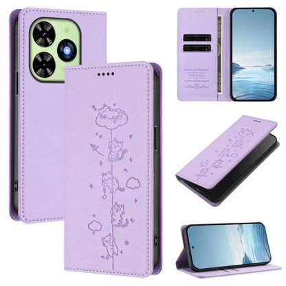 Cute Cats Embossed Magnetic RFID Vegan Leather Phone Case, For Tecno Camon 30 Premier, For Tecno Camon 30 5G / 4G, For Tecno Spark 20 Pro+ 4G, For Tecno Spark 20 Pro / Infinix Hot 40 4G, For Tecno Spark Go 2024 / 20 4G, For Tecno Pova 5 Pro 5G         ...