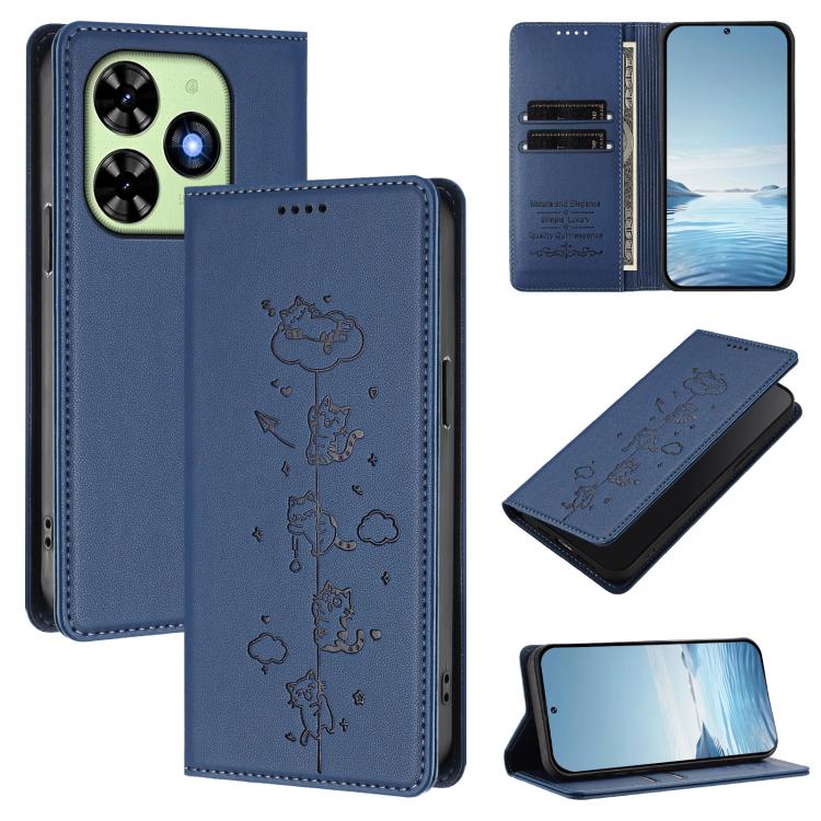 Cute Cats Embossed Magnetic RFID Vegan Leather Phone Case, For Tecno Camon 30 Premier, For Tecno Camon 30 5G / 4G, For Tecno Spark 20 Pro+ 4G, For Tecno Spark 20 Pro / Infinix Hot 40 4G, For Tecno Spark Go 2024 / 20 4G, For Tecno Pova 5 Pro 5G         ...