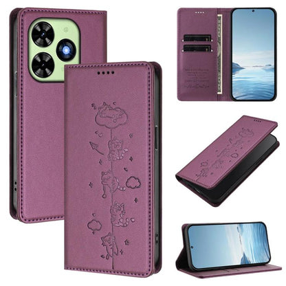 Cute Cats Embossed Magnetic RFID Vegan Leather Phone Case, For Tecno Camon 30 Premier, For Tecno Camon 30 5G / 4G, For Tecno Spark 20 Pro+ 4G, For Tecno Spark 20 Pro / Infinix Hot 40 4G, For Tecno Spark Go 2024 / 20 4G, For Tecno Pova 5 Pro 5G         ...