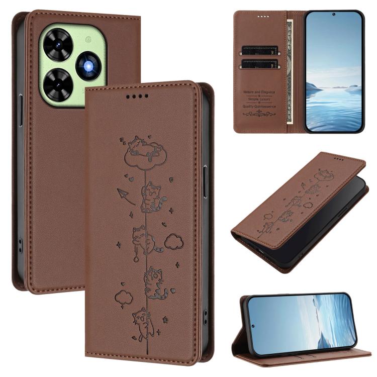 Cute Cats Embossed Magnetic RFID Vegan Leather Phone Case, For Tecno Camon 30 Premier, For Tecno Camon 30 5G / 4G, For Tecno Spark 20 Pro+ 4G, For Tecno Spark 20 Pro / Infinix Hot 40 4G, For Tecno Spark Go 2024 / 20 4G, For Tecno Pova 5 Pro 5G         ...