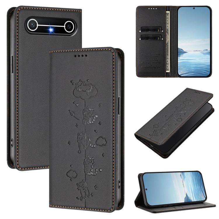 Cute Cats Embossed Magnetic RFID Vegan Leather Phone Case, For Tecno Camon 50 Pro 4G, For Tecno Camon 50 4G, For Tecno Pova Slim 5G / Spark Slim 4G, For Tecno Spark 40C, For Tecno Pova 7 Pro 5G, For Tecno Pova 7 5G, For Tecno Pop 10 / Infinix Smart 10 ...