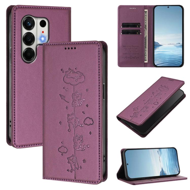 Cute Cats Embossed Magnetic RFID Vegan Leather Phone Case, For Tecno Camon 50 Pro 4G, For Tecno Camon 50 4G, For Tecno Pova Slim 5G / Spark Slim 4G, For Tecno Spark 40C, For Tecno Pova 7 Pro 5G, For Tecno Pova 7 5G, For Tecno Pop 10 / Infinix Smart 10 ...