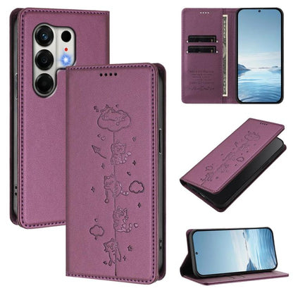 Cute Cats Embossed Magnetic RFID Vegan Leather Phone Case, For Tecno Camon 50 Pro 4G, For Tecno Camon 50 4G, For Tecno Pova Slim 5G / Spark Slim 4G, For Tecno Spark 40C, For Tecno Pova 7 Pro 5G, For Tecno Pova 7 5G, For Tecno Pop 10 / Infinix Smart 10 ...