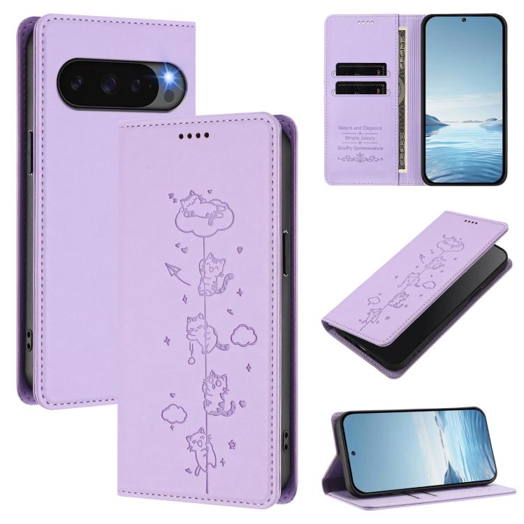 Cute Cats Embossed Magnetic RFID Vegan Leather Phone Case, For Google Pixel 11 Pro XL, For Google Pixel 11 Pro / Pixel 11, For Google Pixel 10a, For Google Pixel 10 Pro XL / Pixel 9 Pro XL, For Google Pixel 10 / 10 Pro / Pixel 9 / 9 Pro                ...