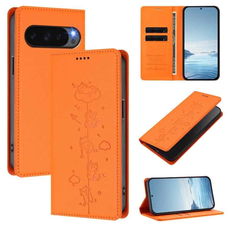 Cute Cats Embossed Magnetic RFID Vegan Leather Phone Case, For Google Pixel 11 Pro XL, For Google Pixel 11 Pro / Pixel 11, For Google Pixel 10a, For Google Pixel 10 Pro XL / Pixel 9 Pro XL, For Google Pixel 10 / 10 Pro / Pixel 9 / 9 Pro                ...