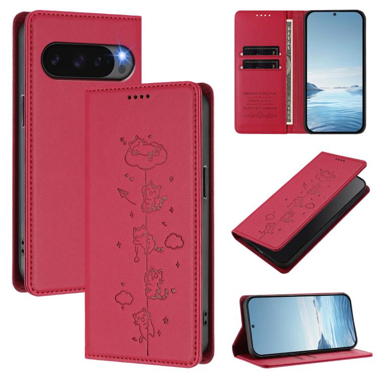 Cute Cats Embossed Magnetic RFID Vegan Leather Phone Case, For Google Pixel 11 Pro XL, For Google Pixel 11 Pro / Pixel 11, For Google Pixel 10a, For Google Pixel 10 Pro XL / Pixel 9 Pro XL, For Google Pixel 10 / 10 Pro / Pixel 9 / 9 Pro                ...