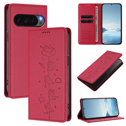 Cute Cats Embossed Magnetic RFID Vegan Leather Phone Case, For Google Pixel 11 Pro XL, For Google Pixel 11 Pro / Pixel 11, For Google Pixel 10a, For Google Pixel 10 Pro XL / Pixel 9 Pro XL, For Google Pixel 10 / 10 Pro / Pixel 9 / 9 Pro                ...