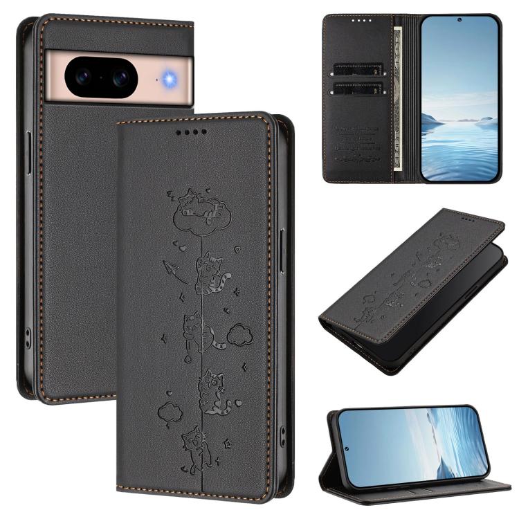 Cute Cats Embossed Magnetic RFID Vegan Leather Phone Case, For Google Pixel 11 Pro XL, For Google Pixel 11 Pro / Pixel 11, For Google Pixel 10a, For Google Pixel 10 Pro XL / Pixel 9 Pro XL, For Google Pixel 10 / 10 Pro / Pixel 9 / 9 Pro                ...