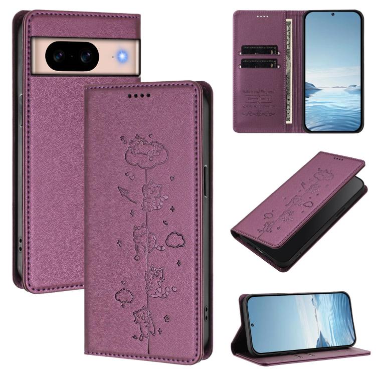 Cute Cats Embossed Magnetic RFID Vegan Leather Phone Case, For Google Pixel 11 Pro XL, For Google Pixel 11 Pro / Pixel 11, For Google Pixel 10a, For Google Pixel 10 Pro XL / Pixel 9 Pro XL, For Google Pixel 10 / 10 Pro / Pixel 9 / 9 Pro                ...