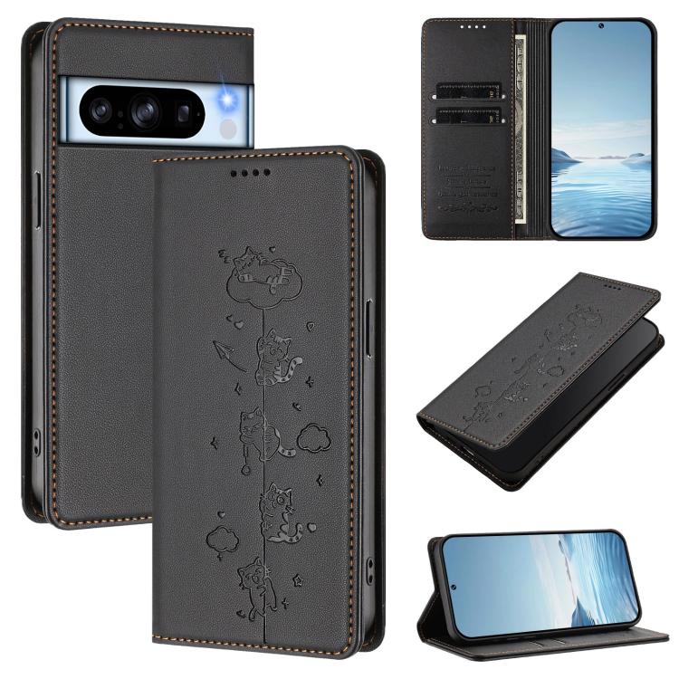 Cute Cats Embossed Magnetic RFID Vegan Leather Phone Case, For Google Pixel 11 Pro XL, For Google Pixel 11 Pro / Pixel 11, For Google Pixel 10a, For Google Pixel 10 Pro XL / Pixel 9 Pro XL, For Google Pixel 10 / 10 Pro / Pixel 9 / 9 Pro                ...