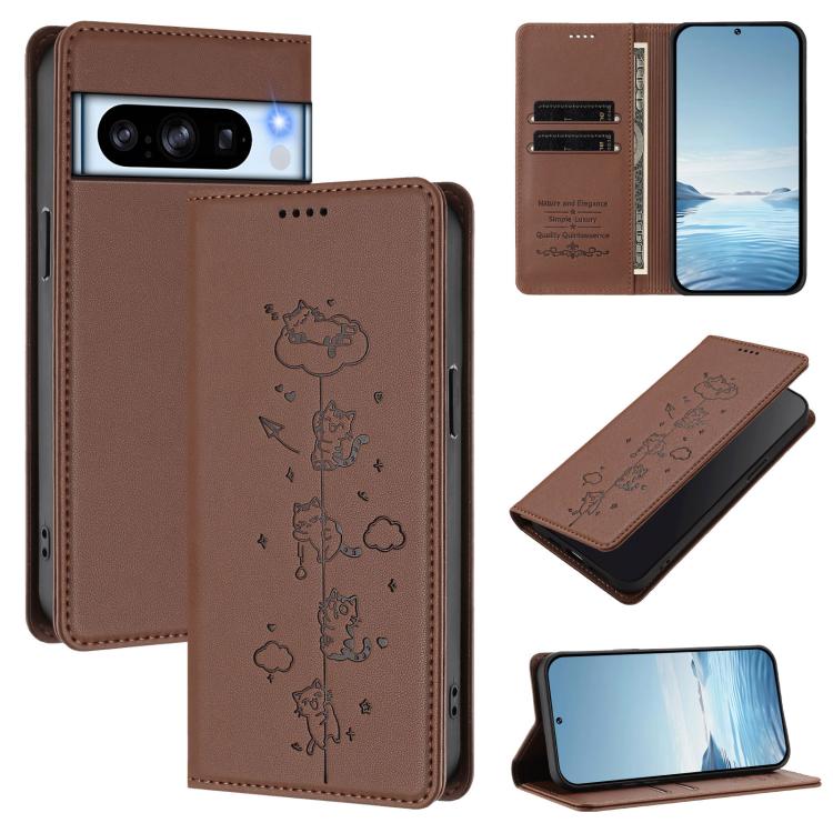 Cute Cats Embossed Magnetic RFID Vegan Leather Phone Case, For Google Pixel 11 Pro XL, For Google Pixel 11 Pro / Pixel 11, For Google Pixel 10a, For Google Pixel 10 Pro XL / Pixel 9 Pro XL, For Google Pixel 10 / 10 Pro / Pixel 9 / 9 Pro                ...
