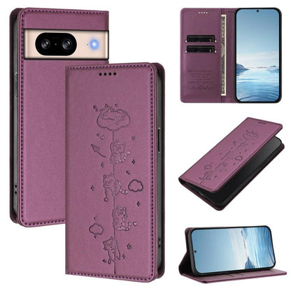 Cute Cats Embossed Magnetic RFID Vegan Leather Phone Case, For Google Pixel 11 Pro XL, For Google Pixel 11 Pro / Pixel 11, For Google Pixel 10a, For Google Pixel 10 Pro XL / Pixel 9 Pro XL, For Google Pixel 10 / 10 Pro / Pixel 9 / 9 Pro                ...