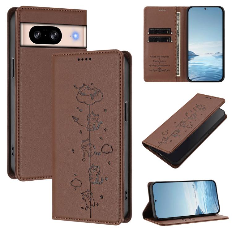 Cute Cats Embossed Magnetic RFID Vegan Leather Phone Case, For Google Pixel 11 Pro XL, For Google Pixel 11 Pro / Pixel 11, For Google Pixel 10a, For Google Pixel 10 Pro XL / Pixel 9 Pro XL, For Google Pixel 10 / 10 Pro / Pixel 9 / 9 Pro                ...