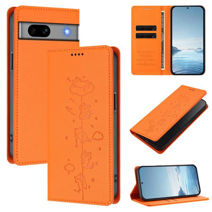 Cute Cats Embossed Magnetic RFID Vegan Leather Phone Case, For Google Pixel 7a