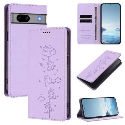 Cute Cats Embossed Magnetic RFID Vegan Leather Phone Case, For Google Pixel 7a