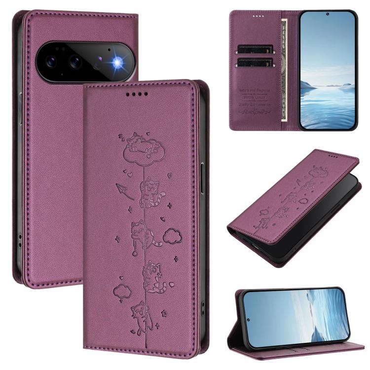 Cute Cats Embossed Magnetic RFID Vegan Leather Phone Case, For Google Pixel 11 Pro XL, For Google Pixel 11 Pro / Pixel 11, For Google Pixel 10a, For Google Pixel 10 Pro XL / Pixel 9 Pro XL, For Google Pixel 10 / 10 Pro / Pixel 9 / 9 Pro                ...