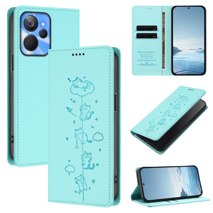 Cute Cats Embossed Magnetic RFID Vegan Leather Phone Case, For Realme 10T 5G / 10s 5G, For Realme GT3