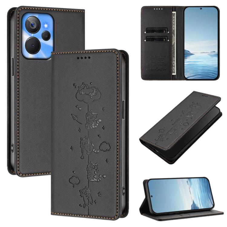 Cute Cats Embossed Magnetic RFID Vegan Leather Phone Case, For Realme 10T 5G / 10s 5G, For Realme GT3
