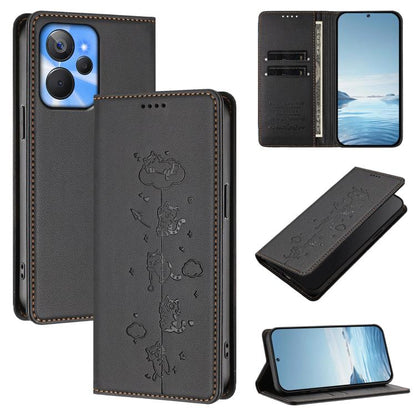 Cute Cats Embossed Magnetic RFID Vegan Leather Phone Case, For Realme 10T 5G / 10s 5G, For Realme GT3