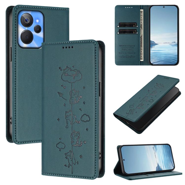 Cute Cats Embossed Magnetic RFID Vegan Leather Phone Case, For Realme 10T 5G / 10s 5G, For Realme GT3