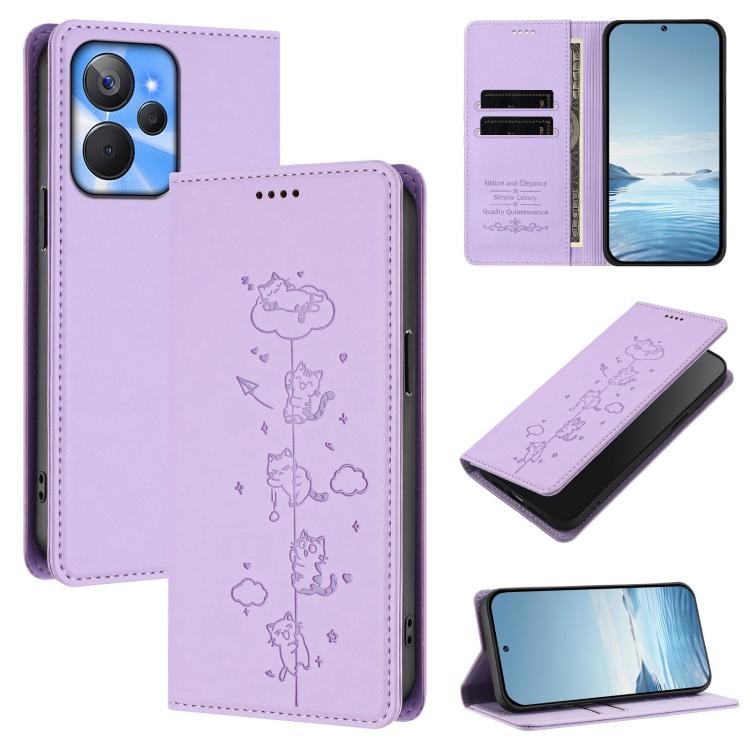 Cute Cats Embossed Magnetic RFID Vegan Leather Phone Case, For Realme 10T 5G / 10s 5G, For Realme GT3