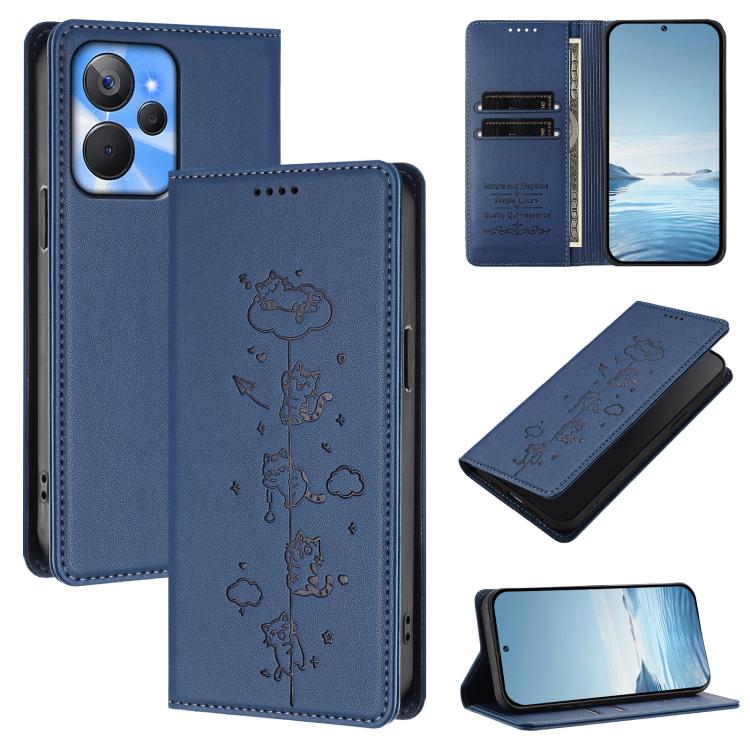Cute Cats Embossed Magnetic RFID Vegan Leather Phone Case, For Realme 10T 5G / 10s 5G, For Realme GT3
