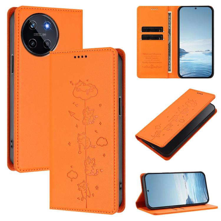Cute Cats Embossed Magnetic RFID Vegan Leather Phone Case, For Realme 12 Pro 5G / 12 Pro+ 5G Global, For Realme C53 / C51 4G Global, For Realme 11 5G Global / C67 5G India, For Realme 11 4G Global, For Realme GT5 240W / GT5, For Realme Narzo 60 Pro Glo...