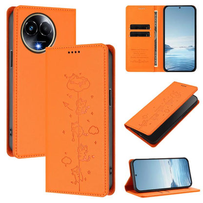 Cute Cats Embossed Magnetic RFID Vegan Leather Phone Case, For Realme 12 Pro 5G / 12 Pro+ 5G Global, For Realme C53 / C51 4G Global, For Realme 11 5G Global / C67 5G India, For Realme 11 4G Global, For Realme GT5 240W / GT5, For Realme Narzo 60 Pro Glo...