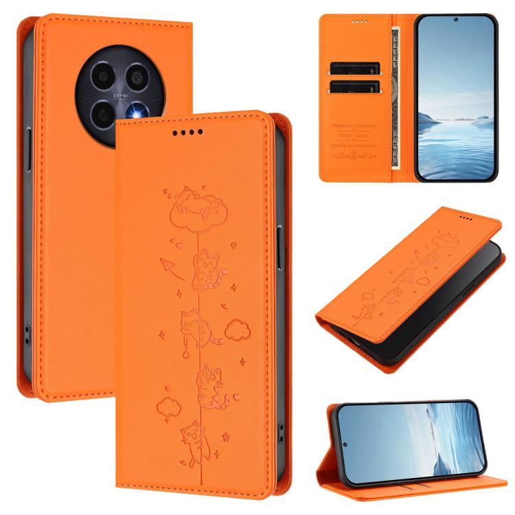 Cute Cats Embossed Magnetic RFID Vegan Leather Phone Case, For Realme 14 Pro+ 5G Global, For Realme GT7 Pro Racing / GT 7 Pro, For Realme C63 5G Global, For Realme 12 5G / 12x 5G Global, For Realme 13+ 5G Global, For Realme 13 4G / 12 4G Global        ...