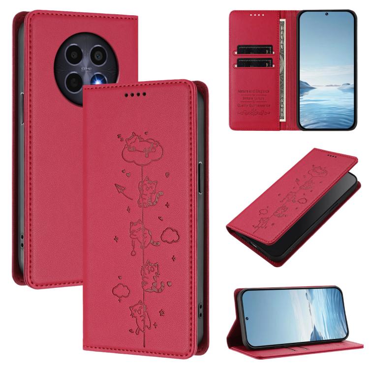 Cute Cats Embossed Magnetic RFID Vegan Leather Phone Case, For Realme 14 Pro+ 5G Global, For Realme GT7 Pro Racing / GT 7 Pro, For Realme C63 5G Global, For Realme 12 5G / 12x 5G Global, For Realme 13+ 5G Global, For Realme 13 4G / 12 4G Global        ...