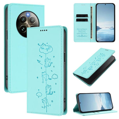 Cute Cats Embossed Magnetic RFID Vegan Leather Phone Case, For Realme 14 Pro+ 5G Global, For Realme GT7 Pro Racing / GT 7 Pro, For Realme C63 5G Global, For Realme 12 5G / 12x 5G Global, For Realme 13+ 5G Global, For Realme 13 4G / 12 4G Global        ...