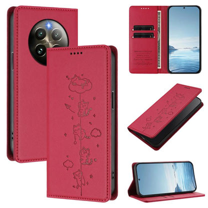 Cute Cats Embossed Magnetic RFID Vegan Leather Phone Case, For Realme 14 Pro+ 5G Global, For Realme GT7 Pro Racing / GT 7 Pro, For Realme C63 5G Global, For Realme 12 5G / 12x 5G Global, For Realme 13+ 5G Global, For Realme 13 4G / 12 4G Global        ...