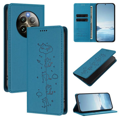Cute Cats Embossed Magnetic RFID Vegan Leather Phone Case, For Realme 14 Pro+ 5G Global, For Realme GT7 Pro Racing / GT 7 Pro, For Realme C63 5G Global, For Realme 12 5G / 12x 5G Global, For Realme 13+ 5G Global, For Realme 13 4G / 12 4G Global        ...