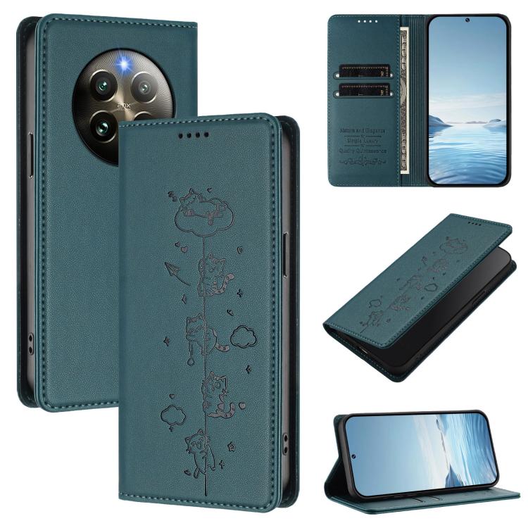 Cute Cats Embossed Magnetic RFID Vegan Leather Phone Case, For Realme 14 Pro+ 5G Global, For Realme GT7 Pro Racing / GT 7 Pro, For Realme C63 5G Global, For Realme 12 5G / 12x 5G Global, For Realme 13+ 5G Global, For Realme 13 4G / 12 4G Global        ...