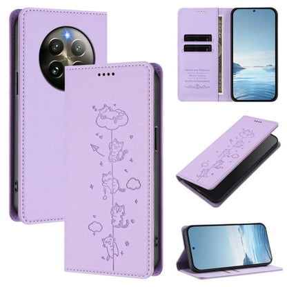 Cute Cats Embossed Magnetic RFID Vegan Leather Phone Case, For Realme 14 Pro+ 5G Global, For Realme GT7 Pro Racing / GT 7 Pro, For Realme C63 5G Global, For Realme 12 5G / 12x 5G Global, For Realme 13+ 5G Global, For Realme 13 4G / 12 4G Global        ...